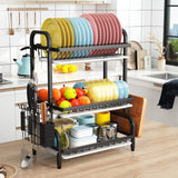 Dish Racks: Dish Drying Rack 3 Tier Large Capacity Kitchen Storage with Utensil and Cutting Board Holder