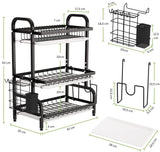 Dish Racks: Dish Drying Rack 3 Tier Large Capacity Kitchen Storage with Utensil and Cutting Board Holder