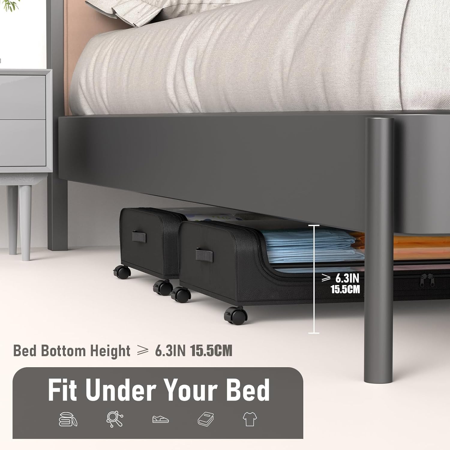 Clothing & Wardrobe Storage: XXL Under Bed Rolling Storage Containers with 50L Large Capacity and Wheels