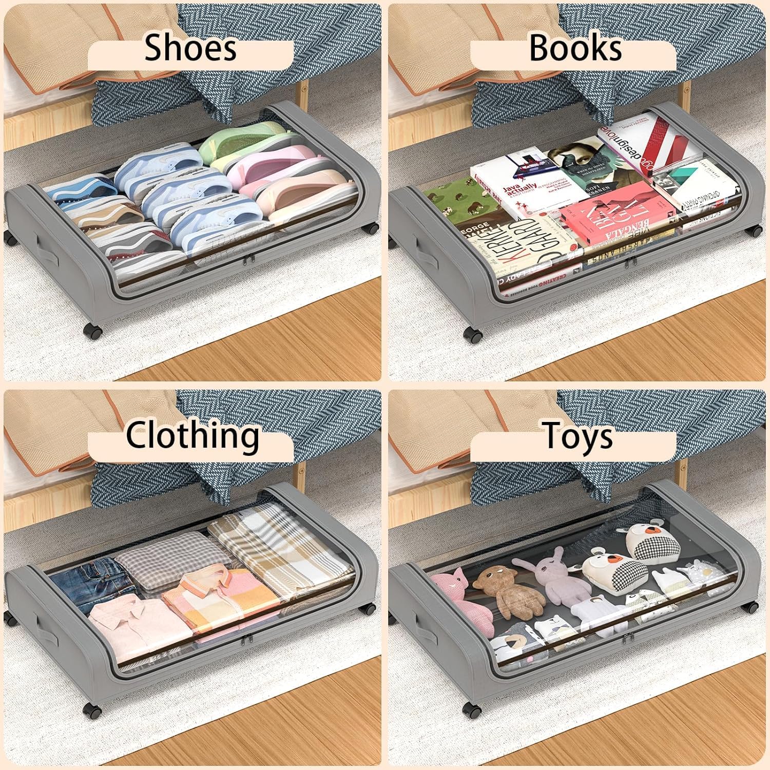CARLA HOME XXL Under Bed Rolling Storage Containers with 50L Large Capacity and Wheels