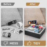 Filing & Organisation: Wooden Couch Cup Holder Tray with Soft Silicone & Rotatable Phone Holder for Storaging Drinks & Snacks