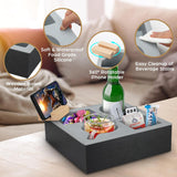 Filing & Organisation: Wooden Couch Cup Holder Tray with Soft Silicone & Rotatable Phone Holder for Storaging Drinks & Snacks