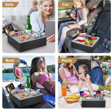 Filing & Organisation: Wooden Couch Cup Holder Tray with Soft Silicone & Rotatable Phone Holder for Storaging Drinks & Snacks