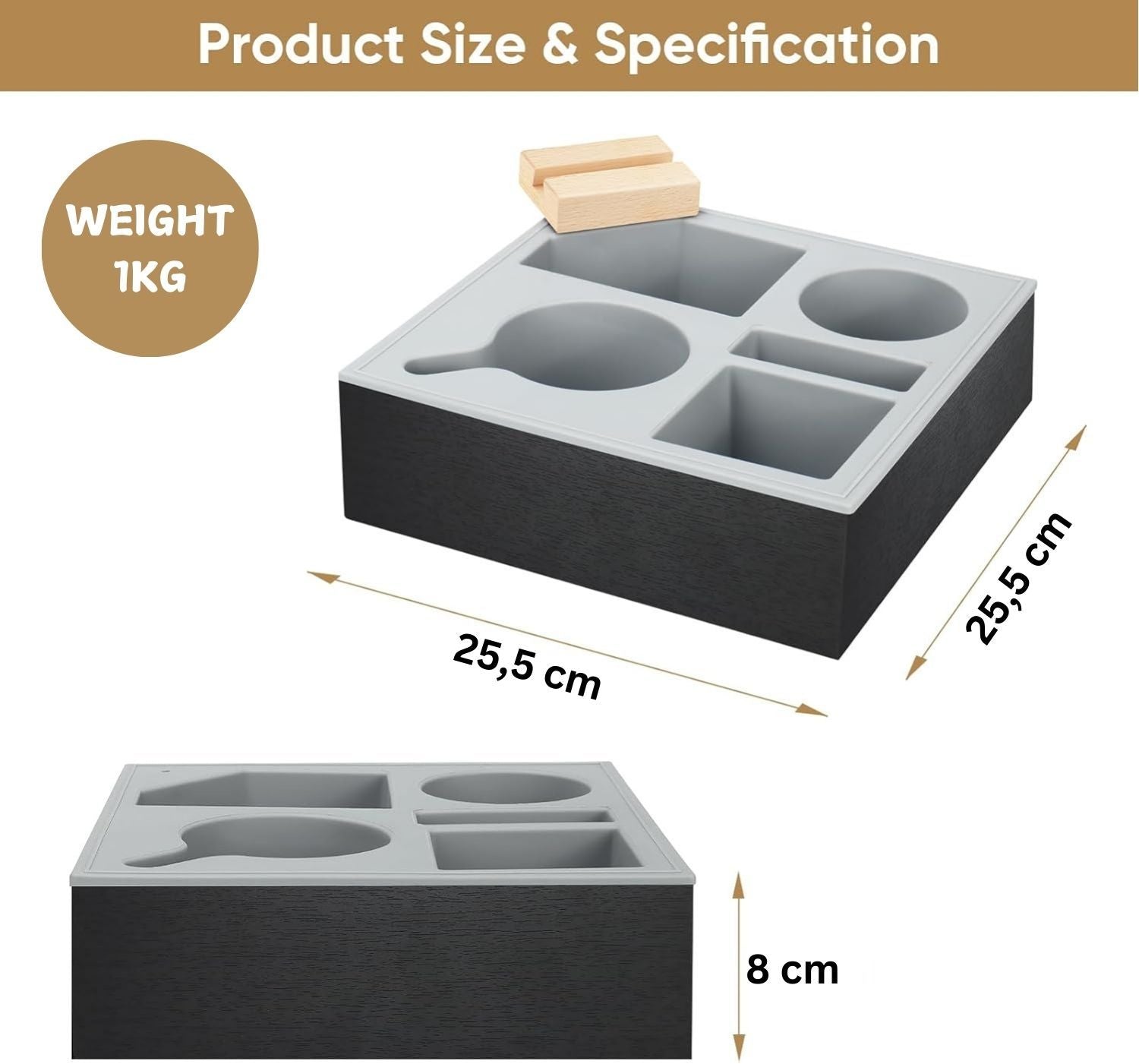 Filing & Organisation: Wooden Couch Cup Holder Tray with Soft Silicone & Rotatable Phone Holder for Storaging Drinks & Snacks