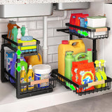 Drying Racks & Hangers: Set 2 pcs - 2-Tier Kitchen Under Sink Organiser Storage with Height Adjustable, Unique Slide Rail & Suction Cups for Storage