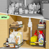 Drying Racks & Hangers: Set 2 pcs - 2-Tier Kitchen Under Sink Organiser Storage with Height Adjustable, Unique Slide Rail & Suction Cups for Storage
