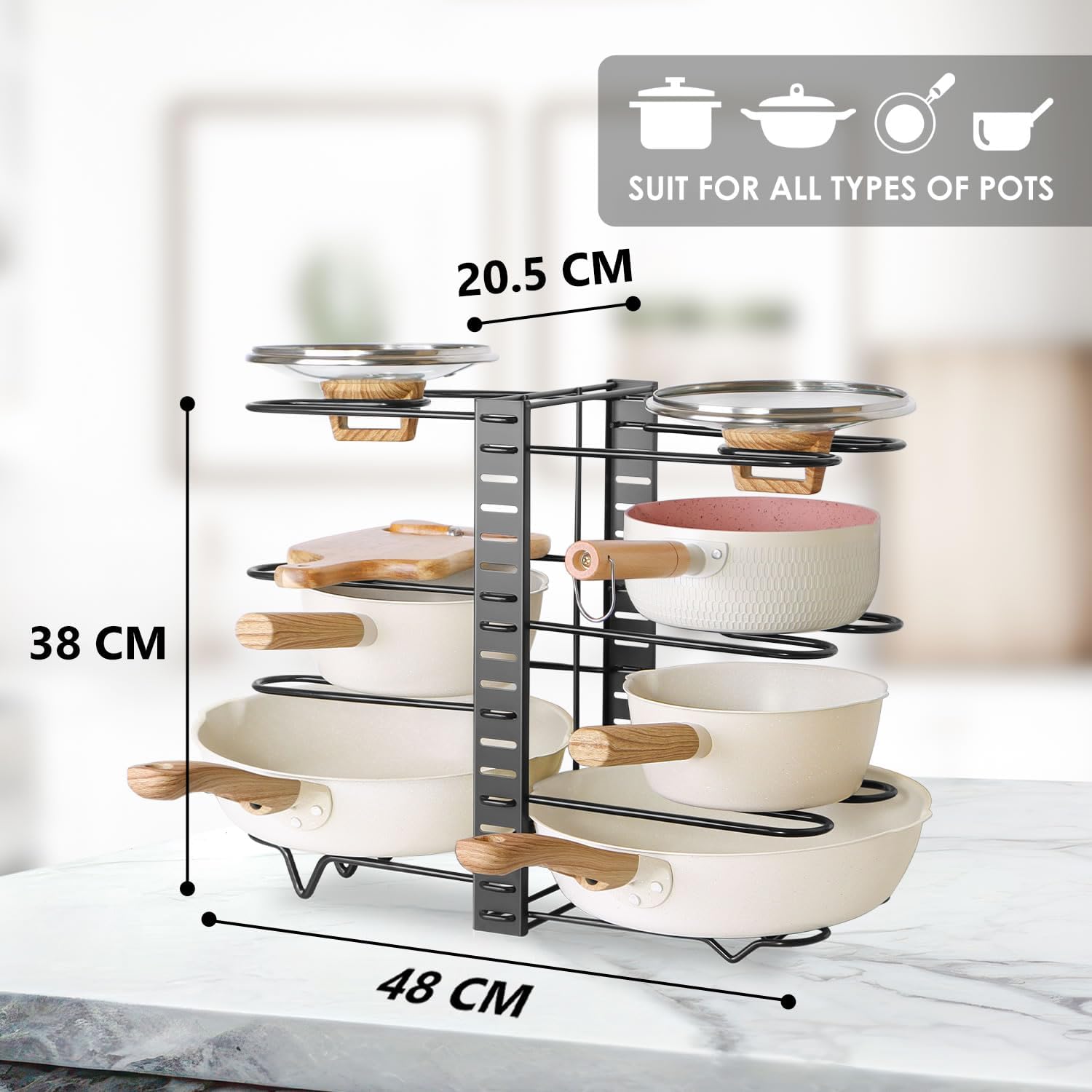 Bakeware & Accessories: CARLA HOME Adjustable 8-Tier Pan Rack Pot Organizer for Kitchen Cabinet