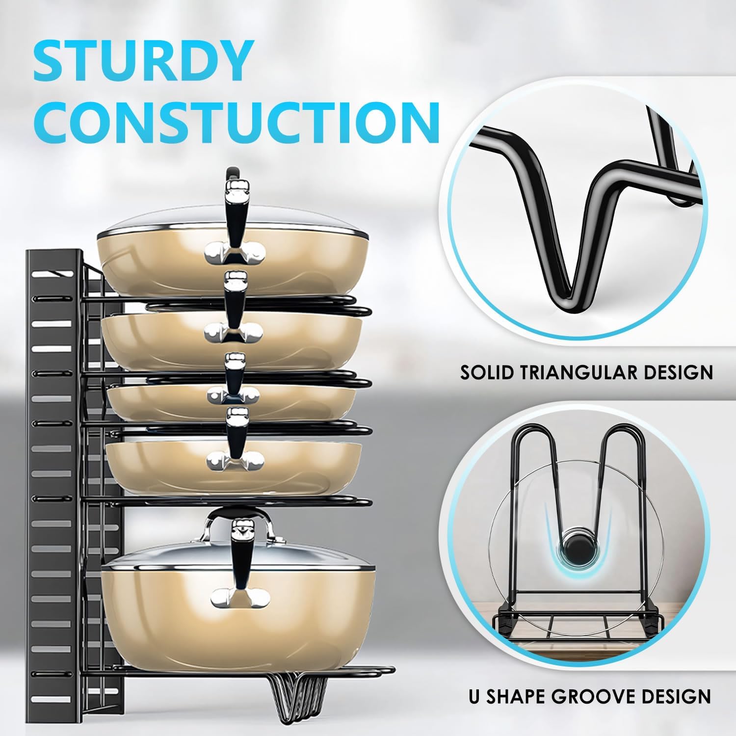 Bakeware & Accessories: CARLA HOME Adjustable 8-Tier Pan Rack Pot Organizer for Kitchen Cabinet