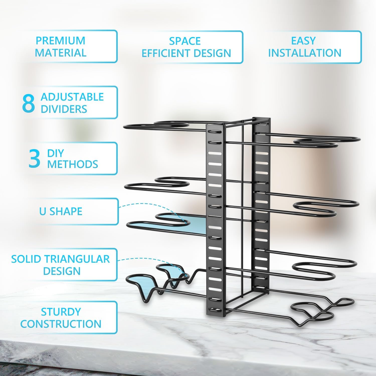 Bakeware & Accessories: CARLA HOME Adjustable 8-Tier Pan Rack Pot Organizer for Kitchen Cabinet