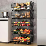 Food Storage: CARLA HOME Metal 5-Tier Rolling Vegetable and Fruit Basket Cart Stand for Kitchen