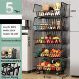 Food Storage: CARLA HOME Metal 5-Tier Rolling Vegetable and Fruit Basket Cart Stand for Kitchen