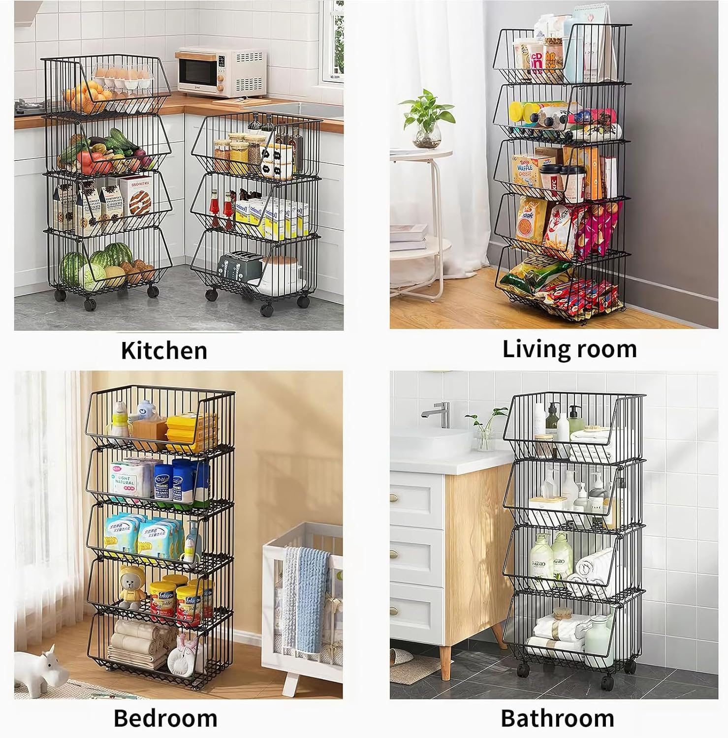 Food Storage: CARLA HOME Metal 5-Tier Rolling Vegetable and Fruit Basket Cart Stand for Kitchen