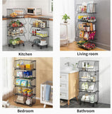 Food Storage: CARLA HOME Metal 5-Tier Rolling Vegetable and Fruit Basket Cart Stand for Kitchen