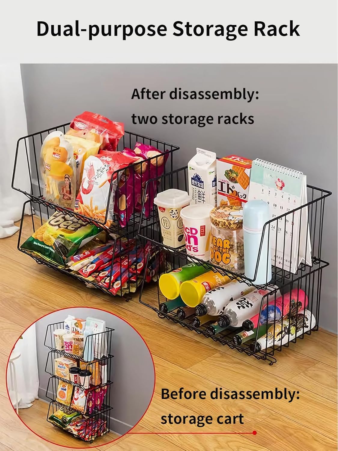 Food Storage: CARLA HOME Metal 5-Tier Rolling Vegetable and Fruit Basket Cart Stand for Kitchen