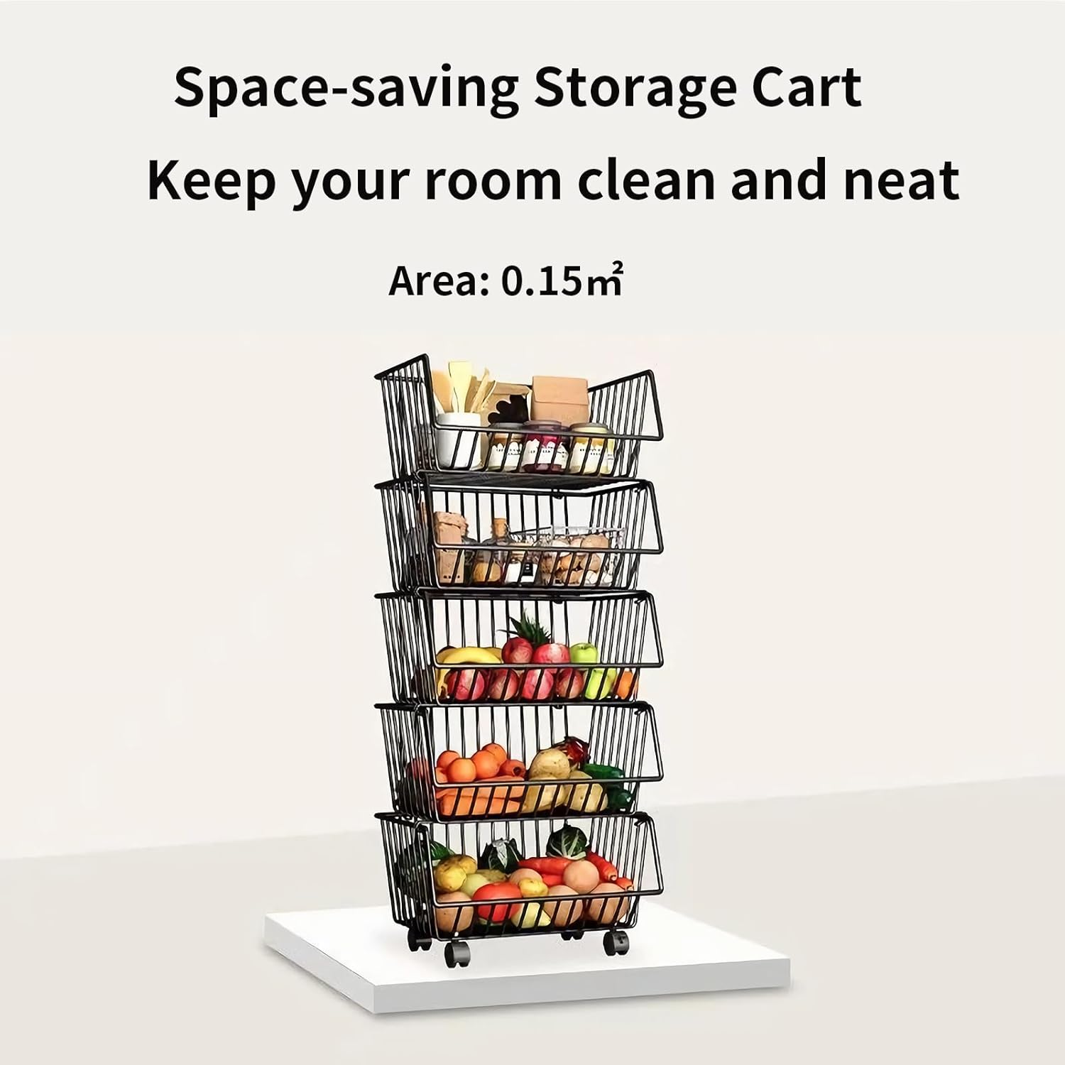 Food Storage: CARLA HOME Metal 5-Tier Rolling Vegetable and Fruit Basket Cart Stand for Kitchen