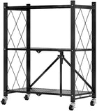 Kitchen & Bathroom DIY: CARLA HOME 3-Tier Foldable Storage Shelf with Wheels for Kitchen, Garage, Pantry or Basement (Black)
