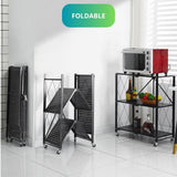 Kitchen & Bathroom DIY: CARLA HOME 3-Tier Foldable Storage Shelf with Wheels for Kitchen, Garage, Pantry or Basement (Black)