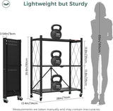 Kitchen & Bathroom DIY: CARLA HOME 3-Tier Foldable Storage Shelf with Wheels for Kitchen, Garage, Pantry or Basement (Black)