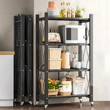 Kitchen & Dining Trolleys: CARLA HOME 4-Tier Foldable Storage Shelf with Wheels for Kitchen, Garage, Pantry or Basement (Black)