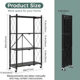 Kitchen & Dining Trolleys: CARLA HOME 4-Tier Foldable Storage Shelf with Wheels for Kitchen, Garage, Pantry or Basement (Black)