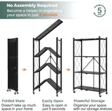 Kitchen & Dining Trolleys: CARLA HOME 4-Tier Foldable Storage Shelf with Wheels for Kitchen, Garage, Pantry or Basement (Black)