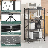 Kitchen & Dining Trolleys: CARLA HOME 4-Tier Foldable Storage Shelf with Wheels for Kitchen, Garage, Pantry or Basement (Black)