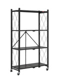 Kitchen & Dining Trolleys: CARLA HOME 4-Tier Foldable Storage Shelf with Wheels for Kitchen, Garage, Pantry or Basement (Black)