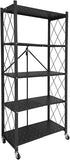 Kitchen & Dining Trolleys: CARLA HOME 5-Tier Foldable Storage Shelf with Wheels for Kitchen, Garage, Pantry or Basement (Black)