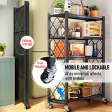 Kitchen & Dining Trolleys: CARLA HOME 5-Tier Foldable Storage Shelf with Wheels for Kitchen, Garage, Pantry or Basement (Black)
