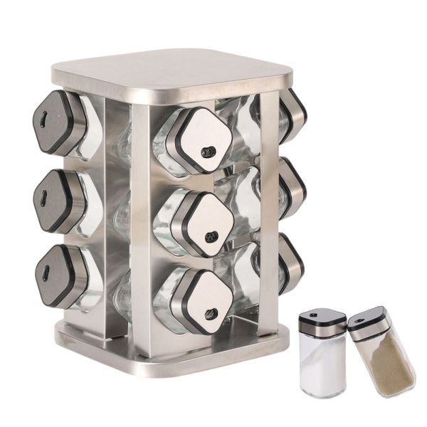 CARLA HOME Rotating Spice Rack Organizer with 12 Glass Jars for Kitchen Countertop