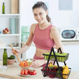 Kitchen Appliance Accessories: CARLA HOME 2-Tier Fruit Basket Stand for Kitchen Countertop for Fruits, Vegetables, Bread & Snacks with Wooden Handle