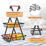 Kitchen Appliance Accessories: CARLA HOME 2-Tier Fruit Basket Stand for Kitchen Countertop for Fruits, Vegetables, Bread & Snacks with Wooden Handle