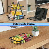 Kitchen Appliance Accessories: CARLA HOME 2-Tier Fruit Basket Stand for Kitchen Countertop for Fruits, Vegetables, Bread & Snacks with Wooden Handle