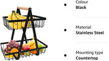 Kitchen Appliance Accessories: CARLA HOME 2-Tier Fruit Basket Stand for Kitchen Countertop for Fruits, Vegetables, Bread & Snacks with Wooden Handle