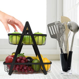 Kitchen Appliance Accessories: CARLA HOME 2-Tier Fruit Basket Stand for Kitchen Countertop for Fruits, Vegetables, Bread & Snacks with Wooden Handle