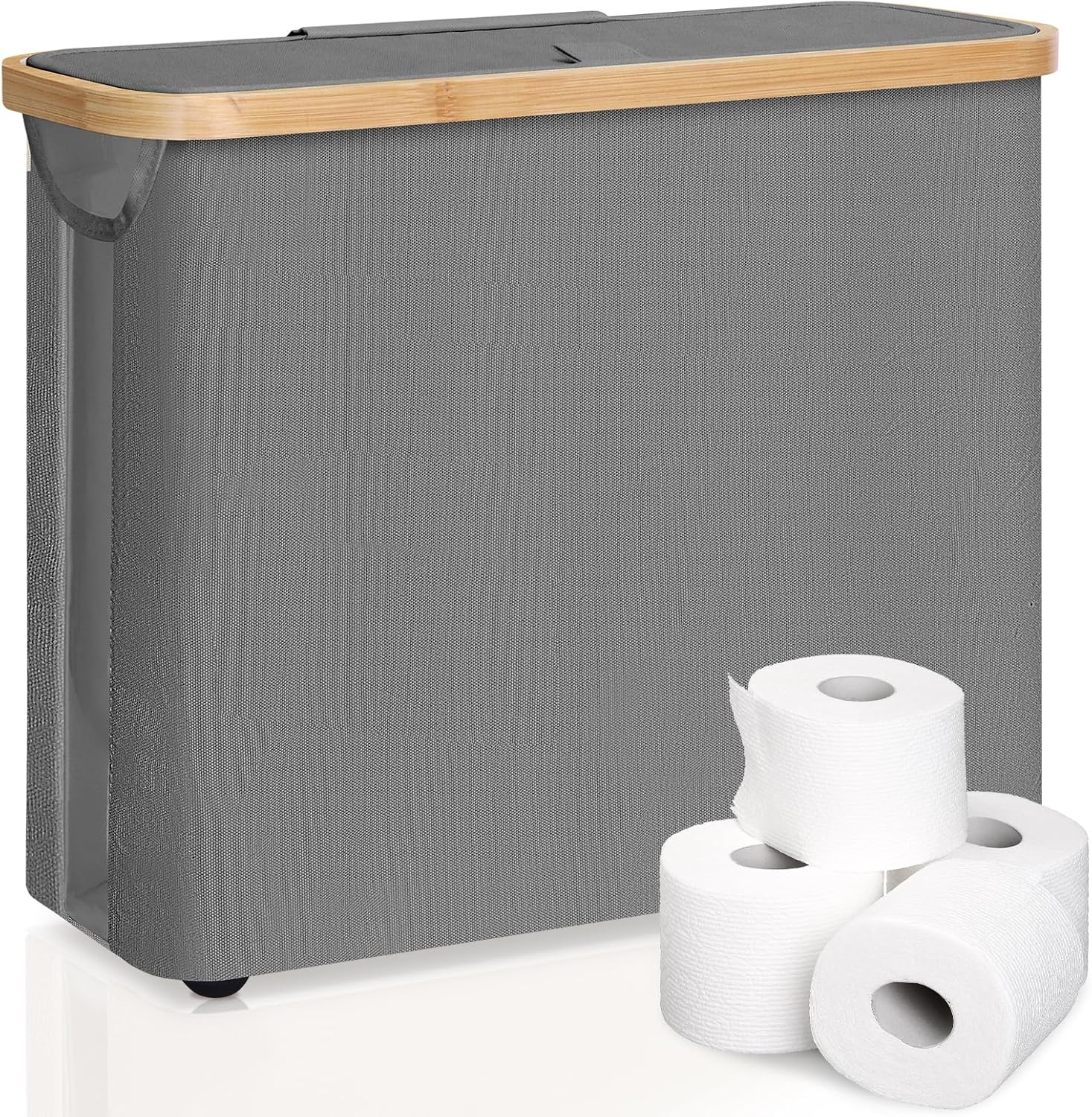 Kitchen & Bathroom DIY: CARLA HOME Toilet Paper Storage Basket Holds Up to 12 Rolls with Bamboo Lid and Handle for RV Closet (Grey)