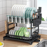Dish Racks: CARLA HOME 2-Tier Dish Drying Rack with Drainage Tray, Utensil Holder, Cup Hooks & Cutting Board Slot for Countertop Kitchen Storage (Black)