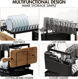 Dish Racks: CARLA HOME 2-Tier Dish Drying Rack with Drainage Tray, Utensil Holder, Cup Hooks & Cutting Board Slot for Countertop Kitchen Storage (Black)