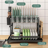 Dish Racks: CARLA HOME 2-Tier Dish Drying Rack with Drainage Tray, Utensil Holder, Cup Hooks & Cutting Board Slot for Countertop Kitchen Storage (Black)