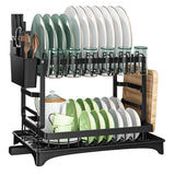 Dish Racks: CARLA HOME 2-Tier Dish Drying Rack with Drainage Tray, Utensil Holder, Cup Hooks & Cutting Board Slot for Countertop Kitchen Storage (Black)