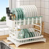 Dish Racks: CARLA HOME 2-Tier Dish Drying Rack with Drainage Tray, Utensil Holder, Cup Hooks & Cutting Board Slot for Countertop Kitchen Storage (White)