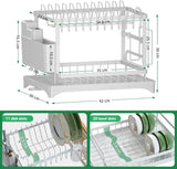 Dish Racks: CARLA HOME 2-Tier Dish Drying Rack with Drainage Tray, Utensil Holder, Cup Hooks & Cutting Board Slot for Countertop Kitchen Storage (White)