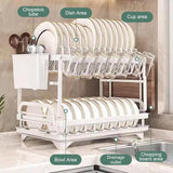 Dish Racks: CARLA HOME 2-Tier Dish Drying Rack with Drainage Tray, Utensil Holder, Cup Hooks & Cutting Board Slot for Countertop Kitchen Storage (White)