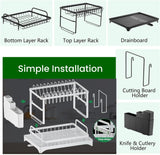 Dish Racks: CARLA HOME 2-Tier Dish Drying Rack with Drainage Tray, Utensil Holder, Cup Hooks & Cutting Board Slot for Countertop Kitchen Storage (White)