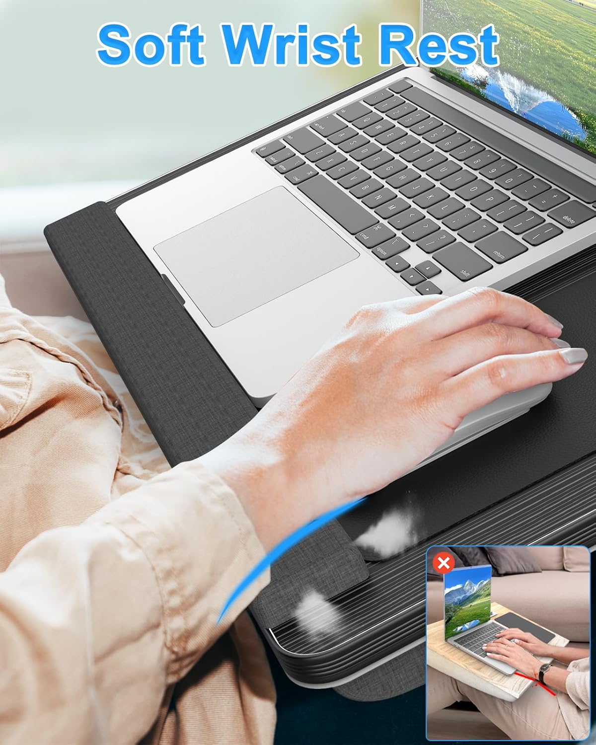 Desk Accessories: CARLA HOME Oversized Portable Lap Desk with Cushion,Mouse Pad, Tablet and Phone Holder which Fits Up to 17 Inch Laptops for Bed or Sofa (Black)