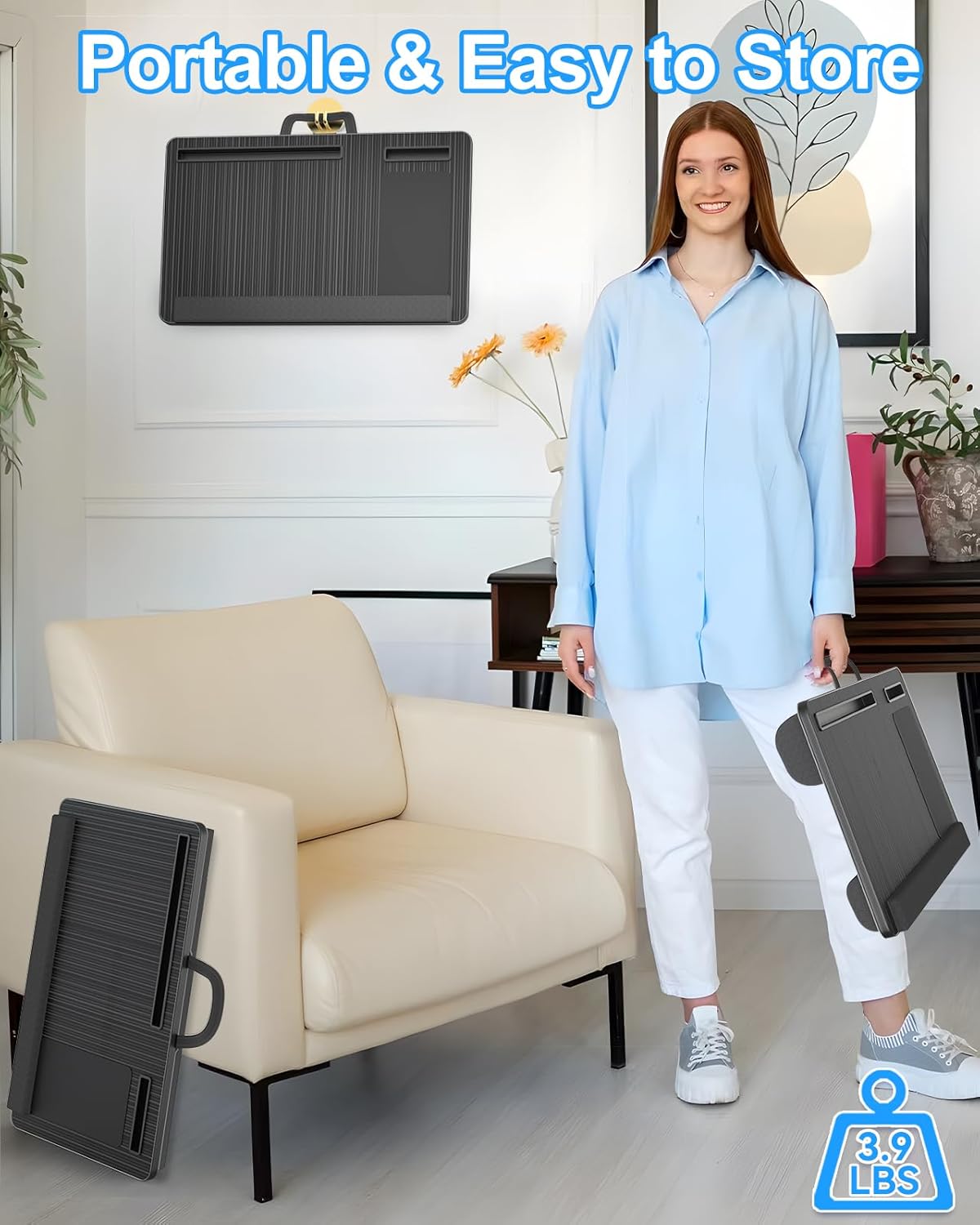 Desk Accessories: CARLA HOME Oversized Portable Lap Desk with Cushion,Mouse Pad, Tablet and Phone Holder which Fits Up to 17 Inch Laptops for Bed or Sofa (Black)