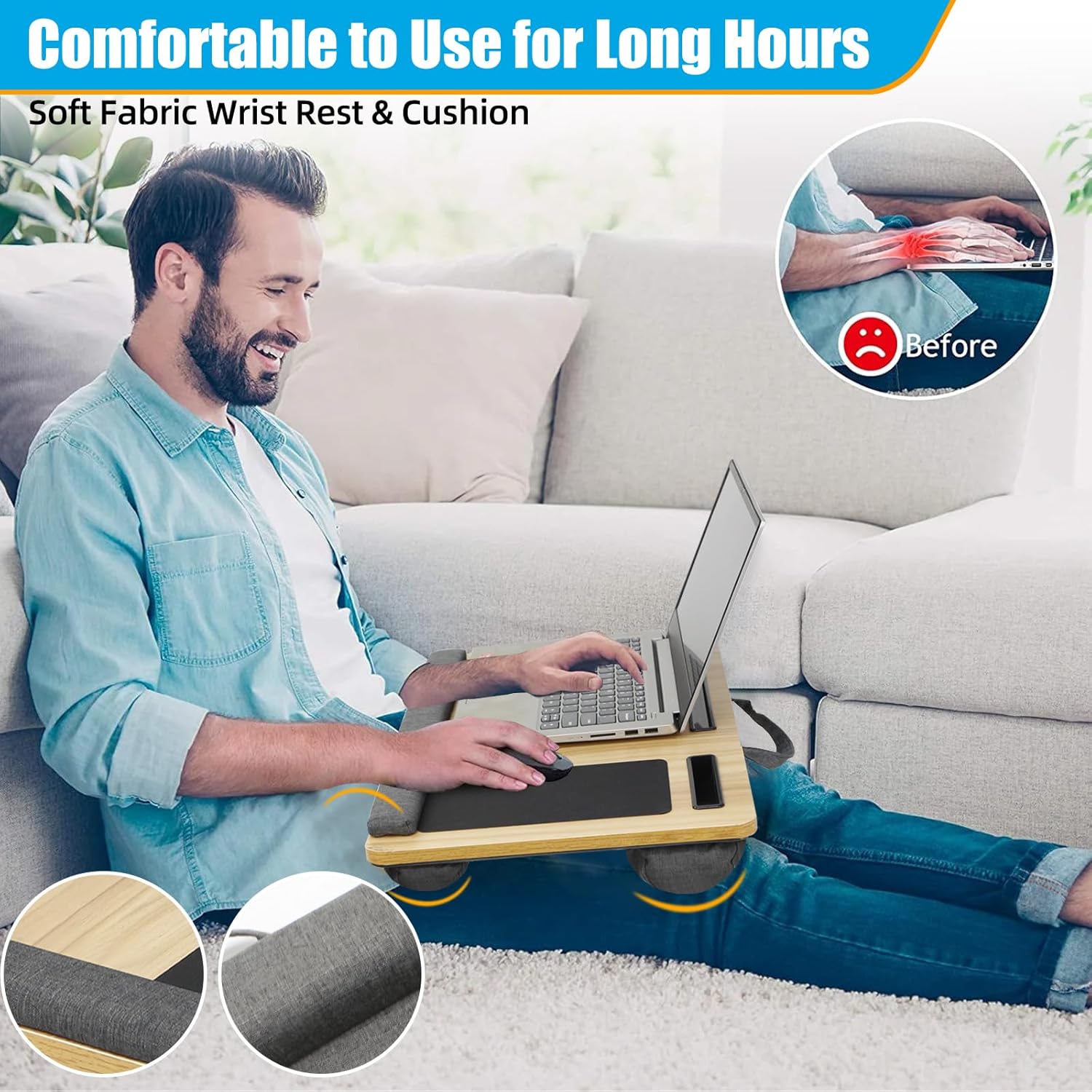 Desk Accessories: CARLA HOME Oversized Portable Lap Desk with Cushion,Mouse Pad, Tablet and Phone Holder which Fits Up to 17 Inch Laptops for Bed or Sofa (Black)