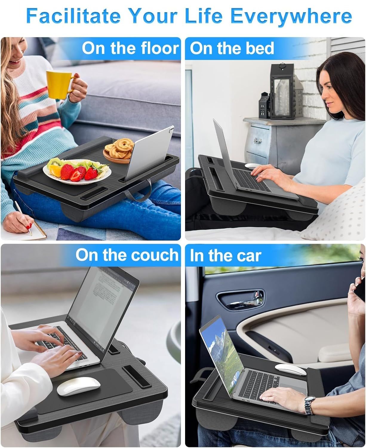 Desk Accessories: CARLA HOME Oversized Portable Lap Desk with Cushion,Mouse Pad, Tablet and Phone Holder which Fits Up to 17 Inch Laptops for Bed or Sofa (Black)