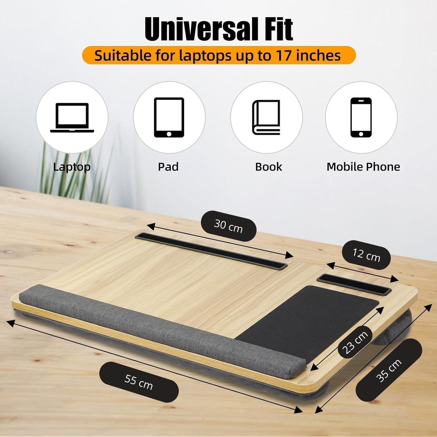 Desk Accessories: CARLA HOME Oversized Portable Lap Desk with Cushion,Mouse Pad, Tablet and Phone Holder which Fits Up to 17 Inch Laptops for Bed or Sofa (Brown)