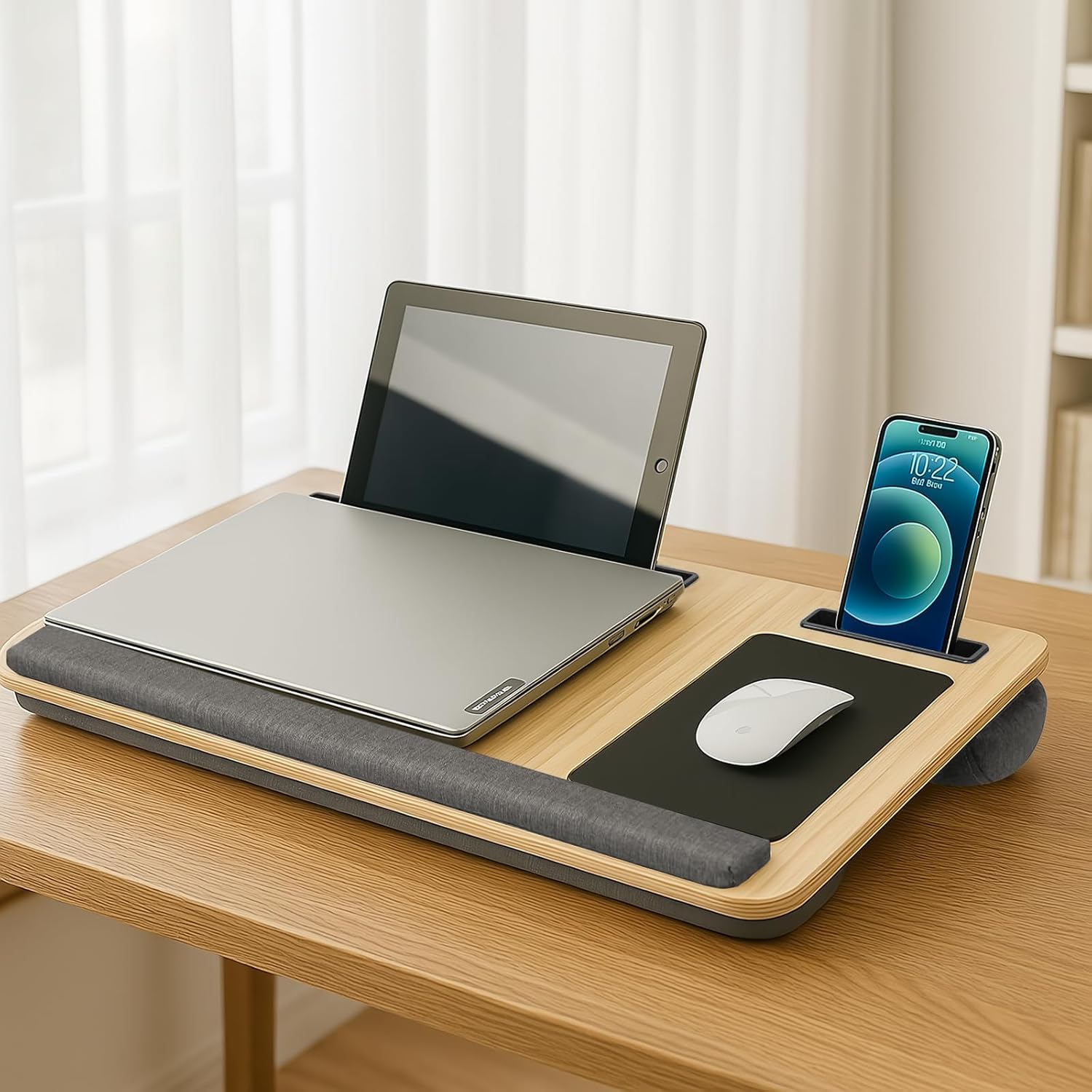 Desk Accessories: CARLA HOME Oversized Portable Lap Desk with Cushion,Mouse Pad, Tablet and Phone Holder which Fits Up to 17 Inch Laptops for Bed or Sofa (Brown)